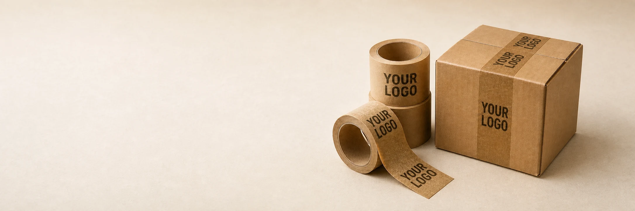 Custom water-activated tape with logo sealing a corrugated shipping box