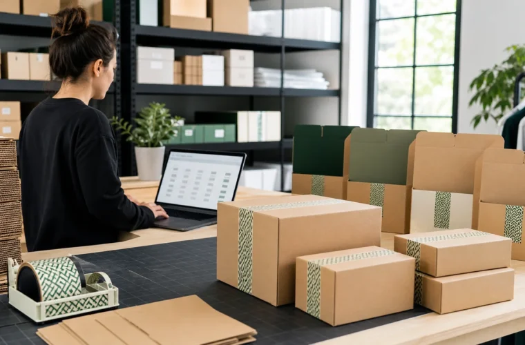 Online store fulfillment station with multiple cartons sealed using consistent custom paper tape