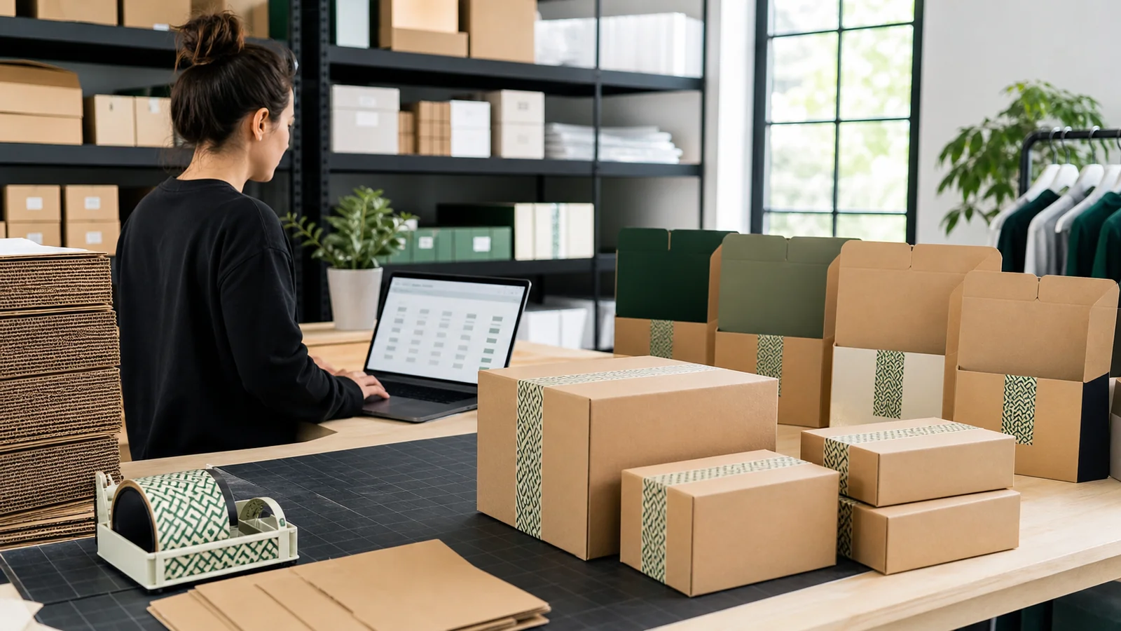 Online store fulfillment station with multiple cartons sealed using consistent custom paper tape