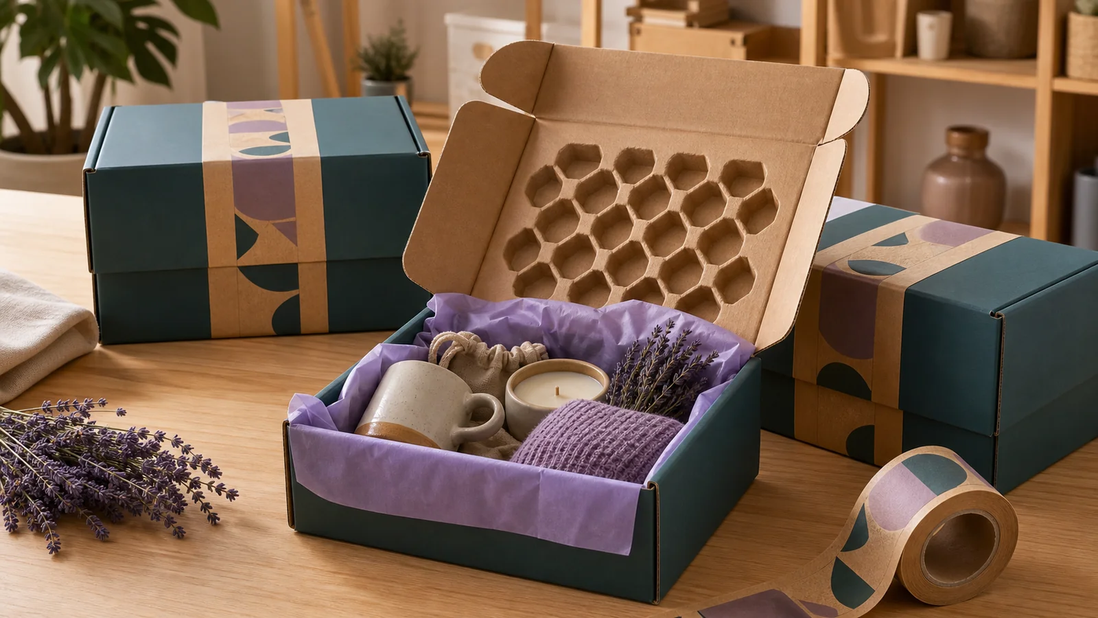 Subscription box brands coordinating recurring shipments reviewing custom tape for subscription box brands requirements at a packing station