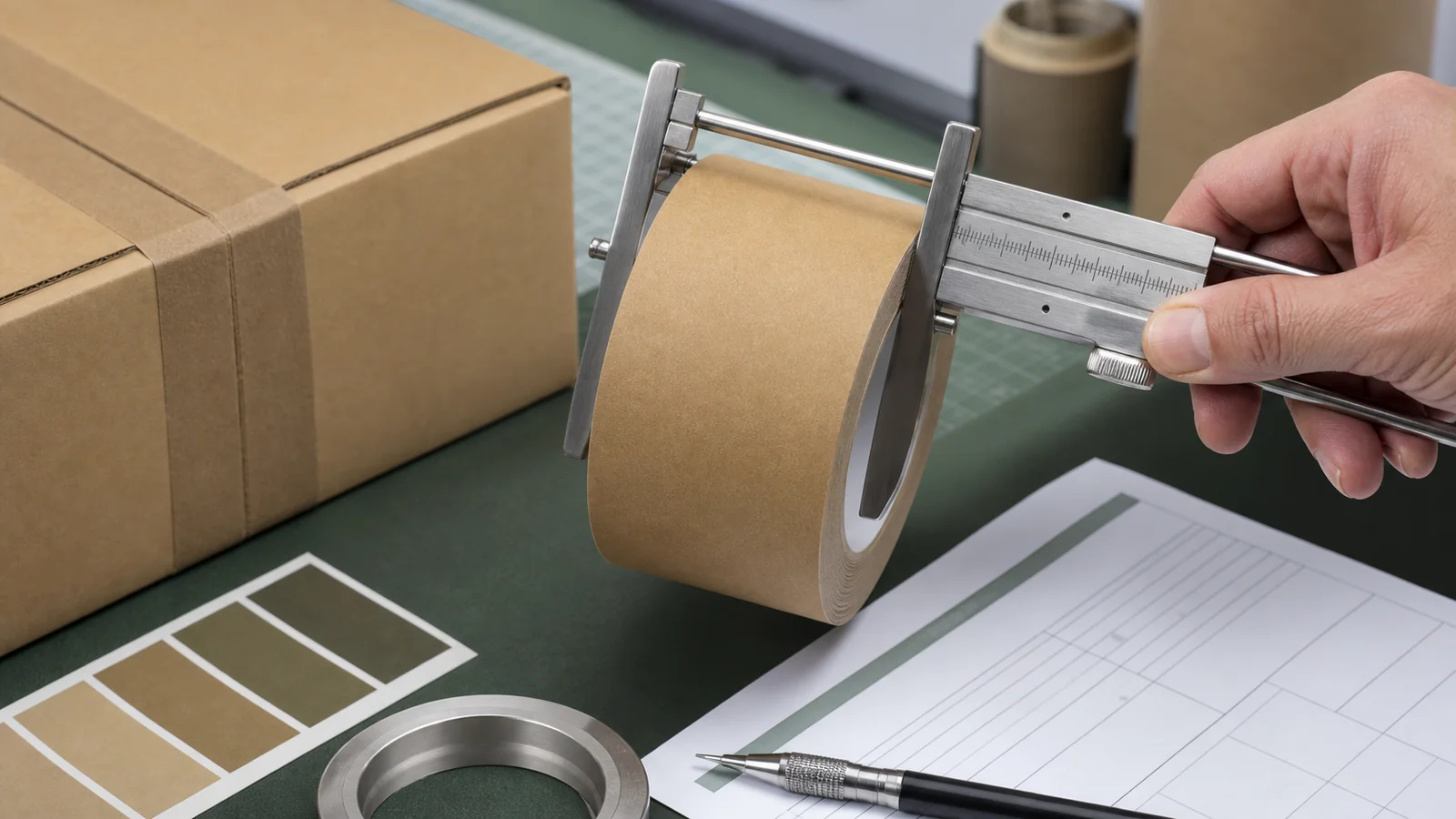 B2B buyers considering a nonstandard width reviewing custom width water-activated tape requirements at a packing station
