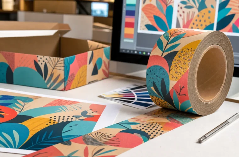 Brands evaluating full-color tape printing reviewing full-color custom gummed tape requirements at a packing station