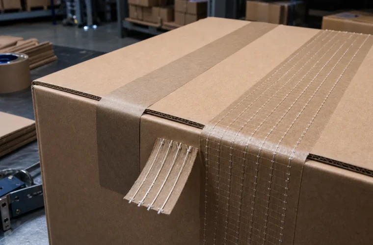 Plain and reinforced water-activated kraft tape compared on a corrugated shipping carton