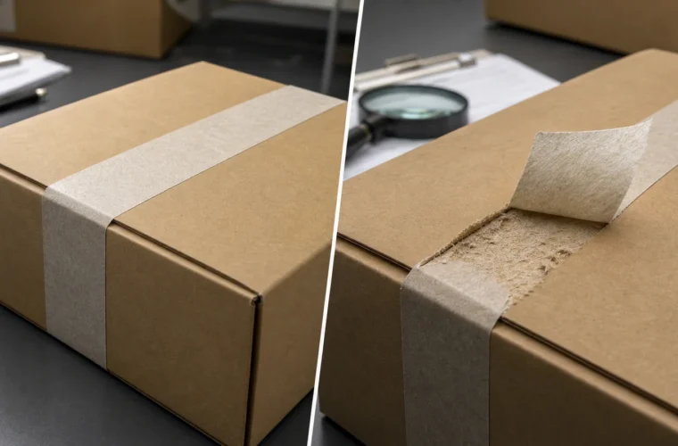 Side-by-side inspection of an intact paper tape seal and a visibly disturbed carton seal