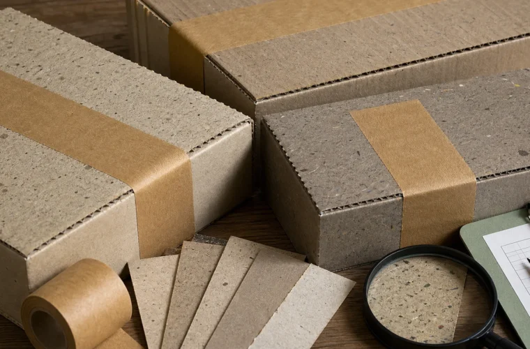 Brands using corrugated boxes with variable recycled content reviewing water-activated tape recycled corrugated boxes requirements at a packing station