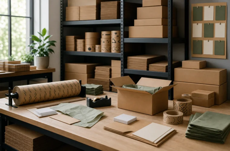 Ecommerce packaging supplies organized for a repeatable small-brand shipping workflow
