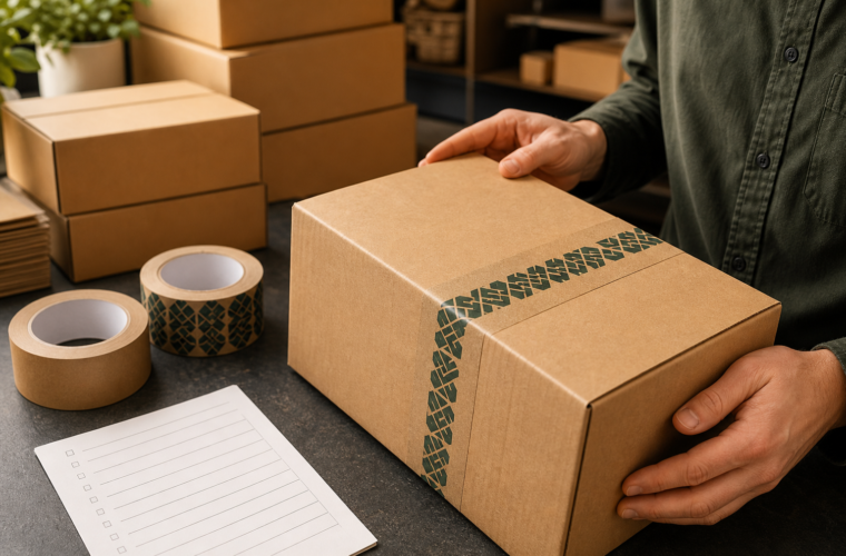 Custom printed carton sealing tape on corrugated shipping boxes