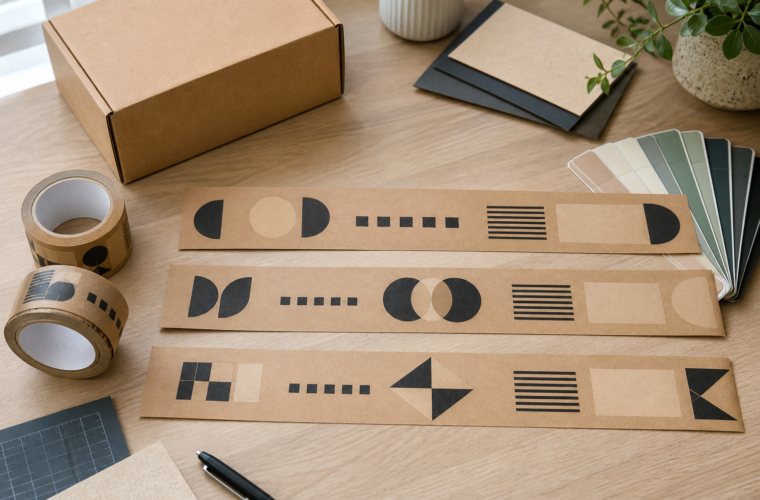 Custom packing tape artwork concepts with logos URLs and short messages