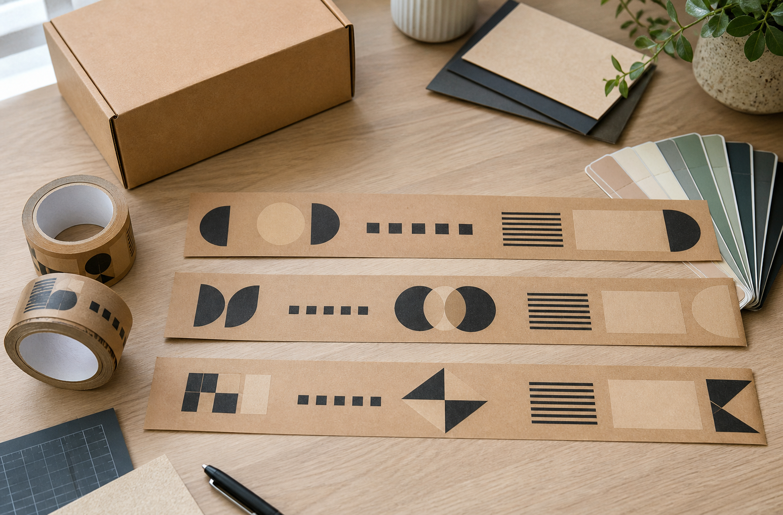 Custom packing tape artwork concepts with logos URLs and short messages